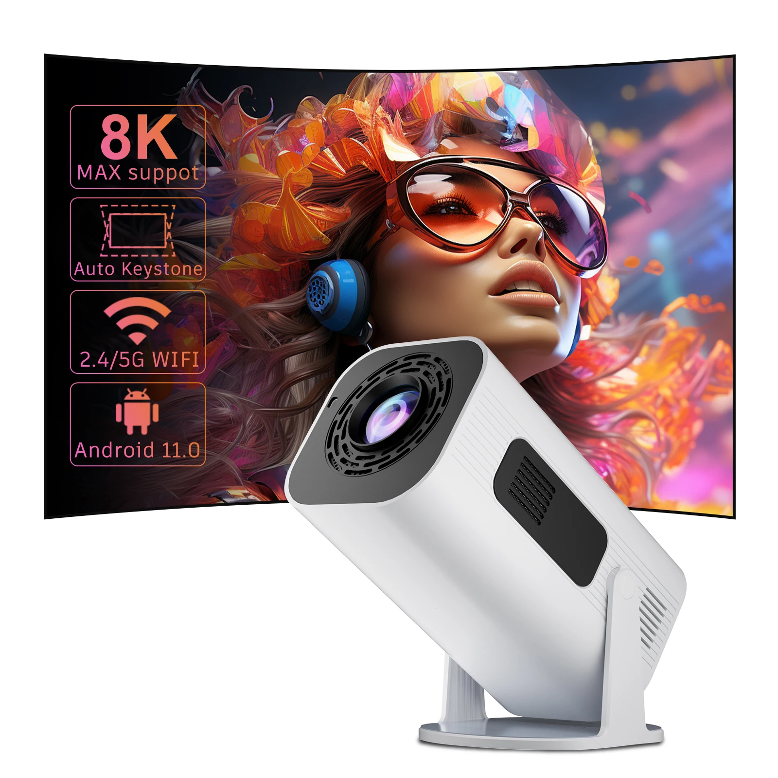 Salange P330W Mini Projetor Android 11 280 ANSI 4K 8K 1080P Wifi6 BT5.0 Home Cinema Portable Projector Android/IOS Video Theater