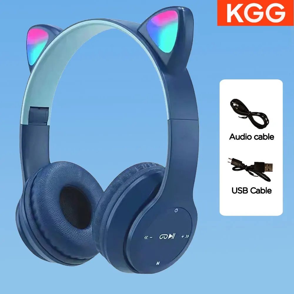 Cat Ears Headphones Flash Light Wireless With MIC Control LED Kid Girl Stereo Cute Music Helmet Bluetooth Phone Headset Earphone
