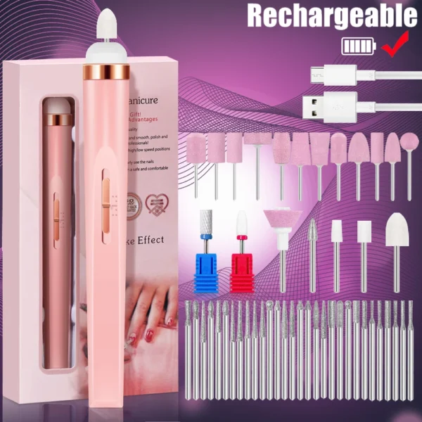 Electric Nail Polish Drill Set Machine With Light Multiple Gears Portable With Battery Electric Manicure Art Tools