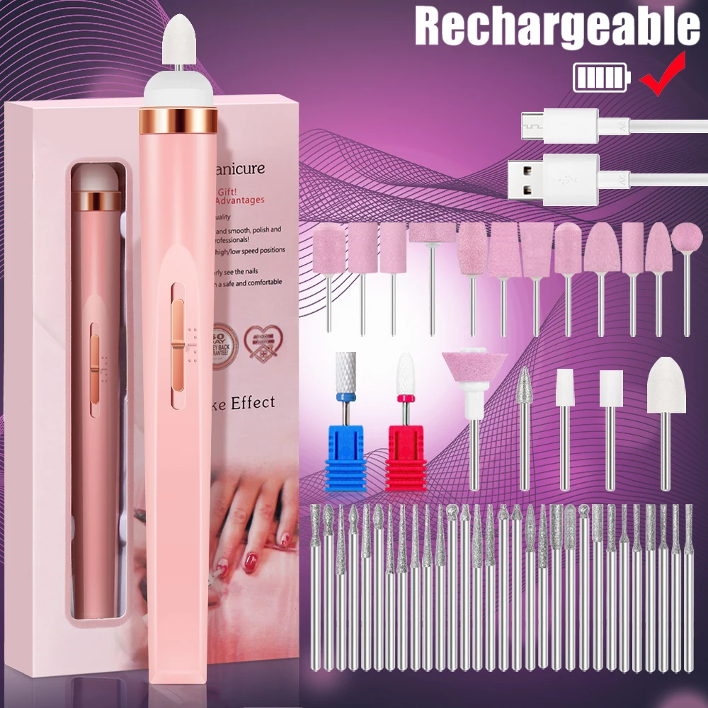 Electric Nail Polish Drill Set Machine With Light Multiple Gears Portable With Battery Electric Manicure Art Tools