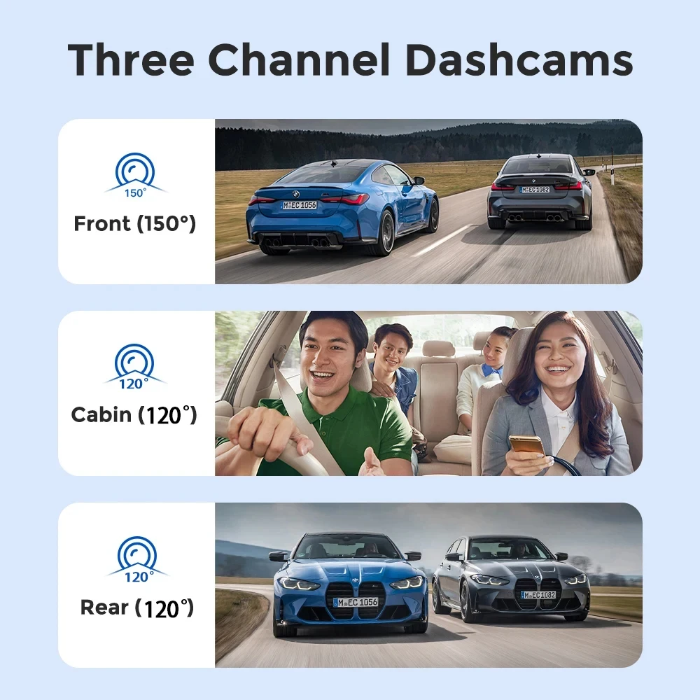 Dash Cam for Cars WIFI APP Car DVR 3 Channel Front Camera Video Recorder Rear View Camera for Vehicle Black Box Car Assecories