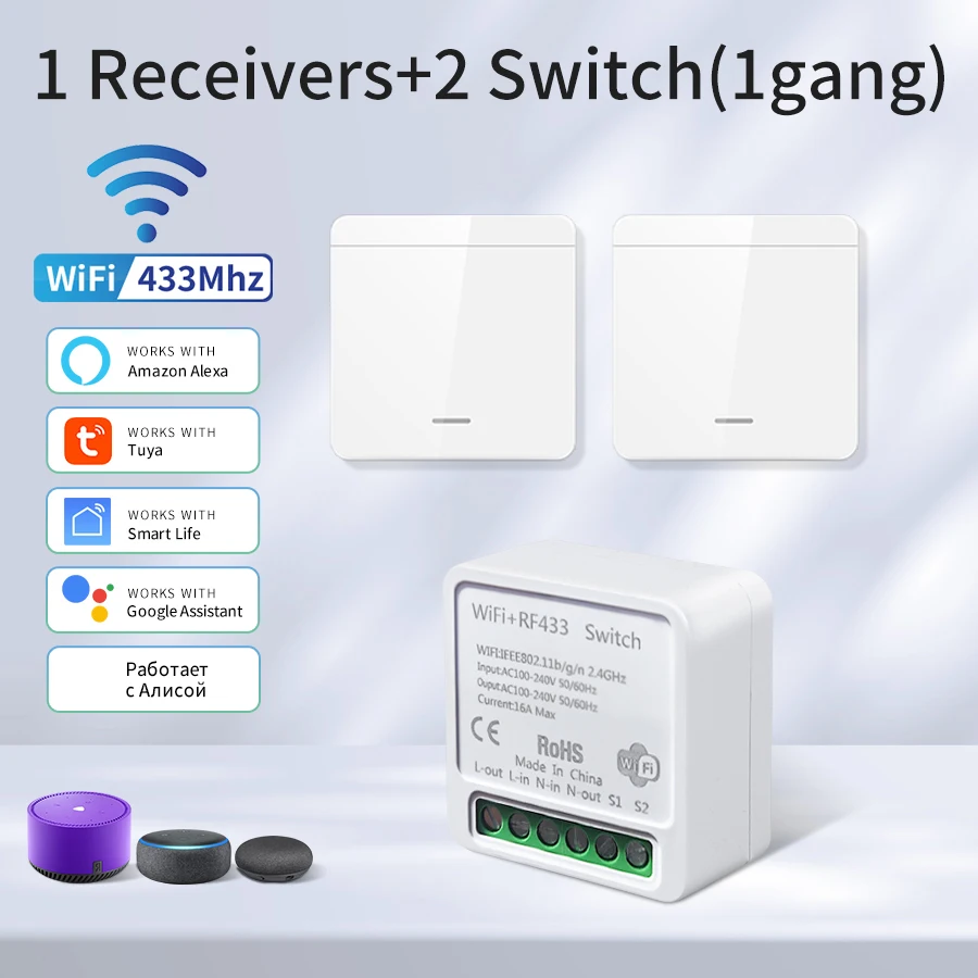 Tuya WiFi Smart Light Switch Smart Home Wireless RF 433mhz Push Button Wall Switch Via Alexa Google Home Alice Smart Life App