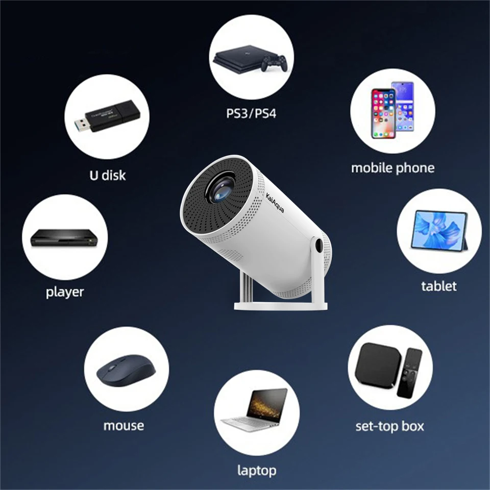 KaiAqua Portable Projector FY300 4K HDMI Dual Wifi6 Allwinner H713 BT5.4 1080P 1280*720P Home Cinema Outdoor Projetor NEW 2025