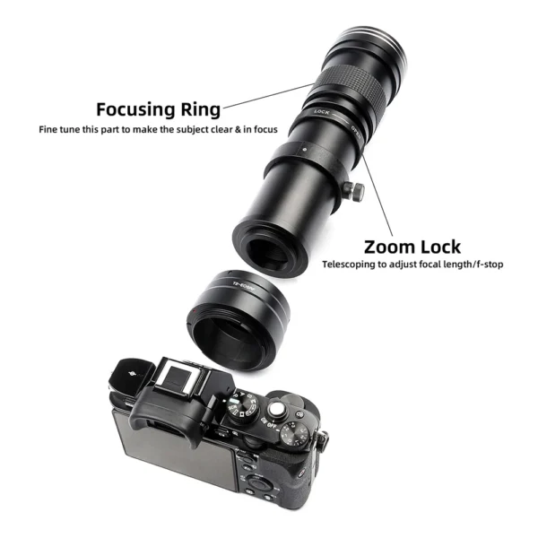 Lightdow Super Telephoto Manual Zoom Lens 420-800mm F8.3-16 With T2 Ring Adapter for Sony Canon Nikon Pentax Olympus Cameras