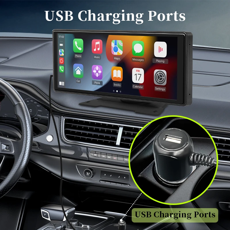 Hippcron 10.26” CarPlay Android Auto Car Radio Multimedia Video Player IPS Touch Screen With AUX USB Support Rearview Camera