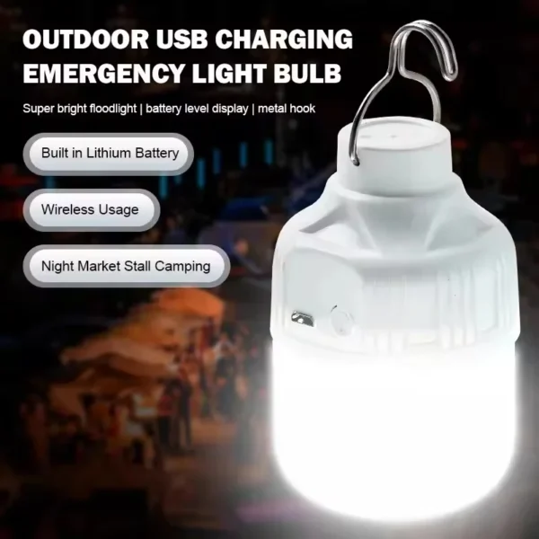 USB Rechargeable Camping Light Bulb Super Bright Portable LED 3 Modes Outdoor Lamp Emergency Fishing BBQ Tents Night Lighting