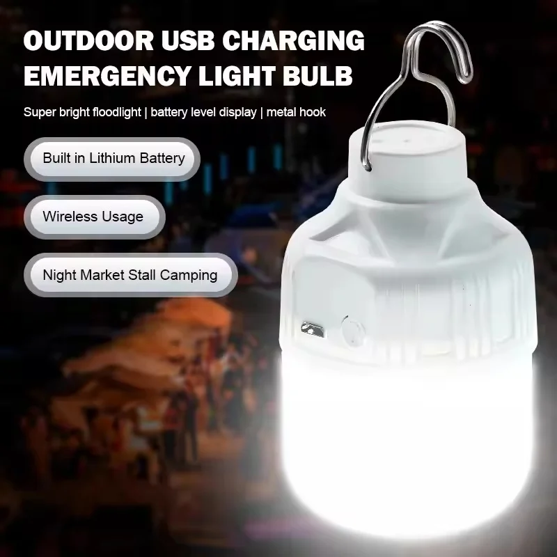 USB Rechargeable Camping Light Bulb Super Bright Portable LED 3 Modes Outdoor Lamp Emergency Fishing BBQ Tents Night Lighting