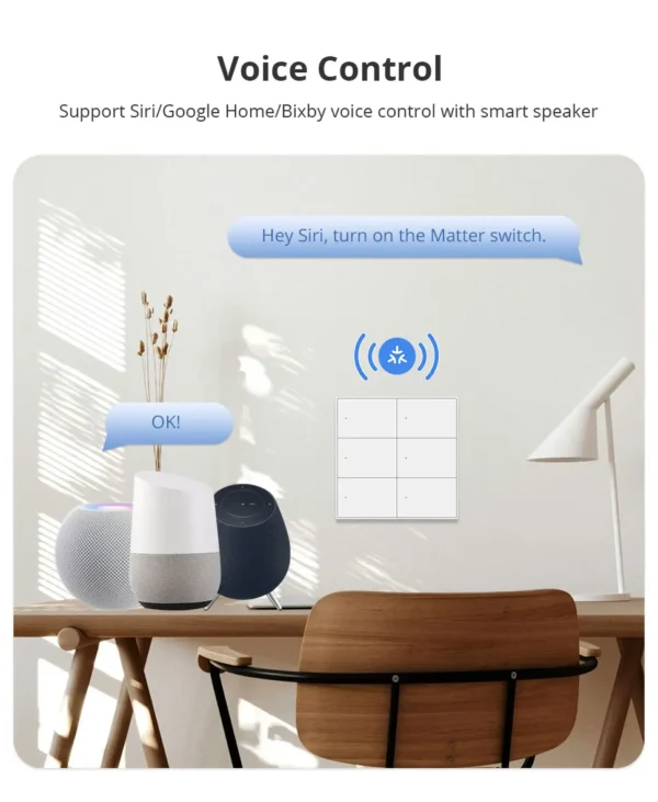 Zemismart Matter WiFi 1 2 3 4 6 Gangs Smart Wall Light Switch Neutral Required with Big Button SmartThings App Homekit Control