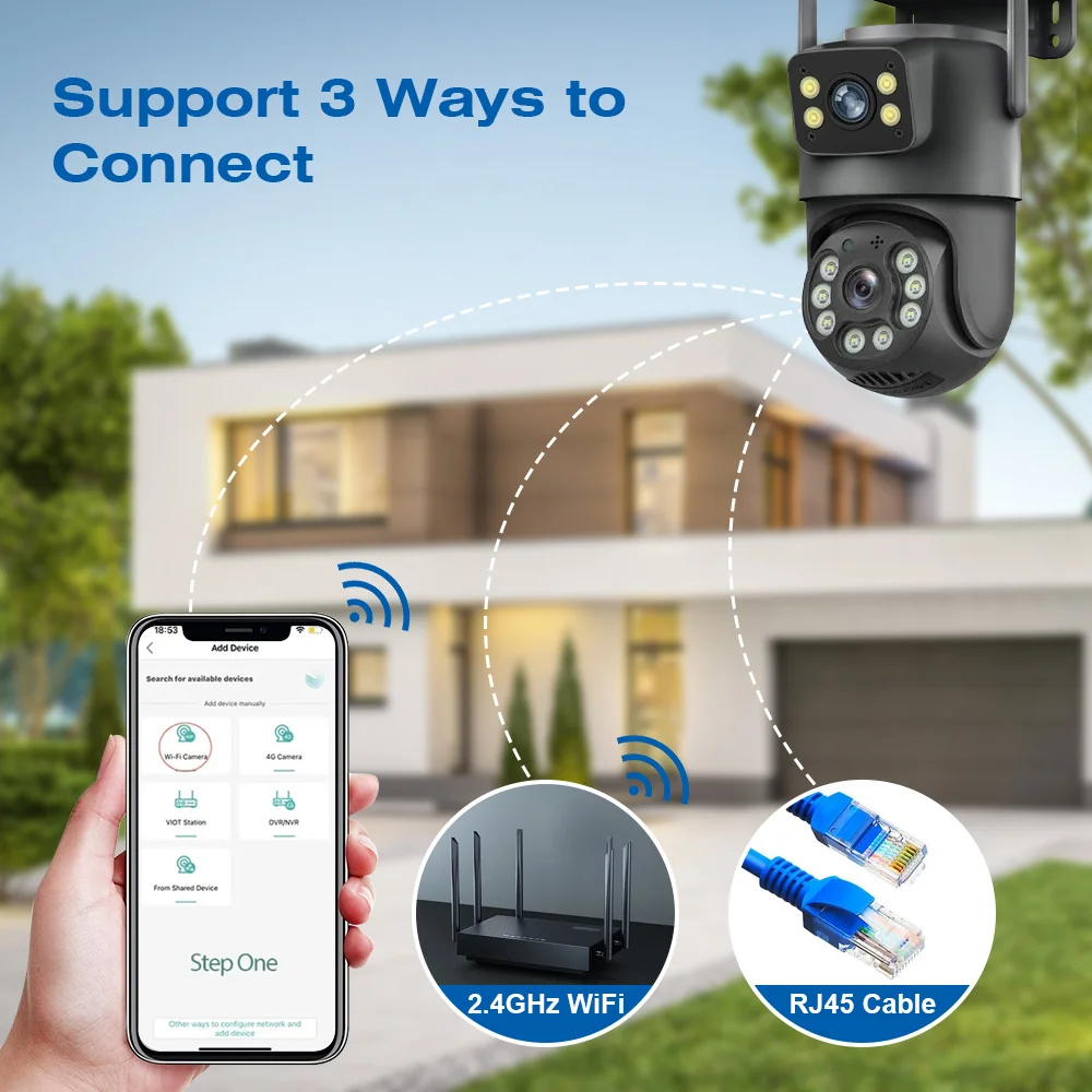 8MP WiFi Camera PTZ Dual Screens Auto Tracking Night Vision CCTV Surveillance Camera Outdoor 4MP Security IP Camera icsee