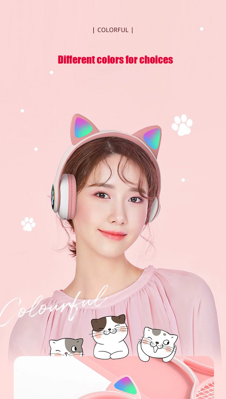 Cat Ears Headphones Flash Light Wireless With MIC Control LED Kid Girl Stereo Cute Music Helmet Bluetooth Phone Headset Earphone