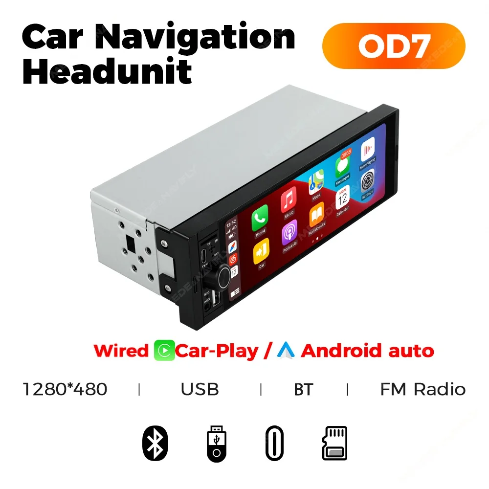 1DIN Universal MP5 6.86-Inch Car Radio Support Wireless Carplay Android AUTO AUX USB SWC BT Touch Screen Multimedia Video Player