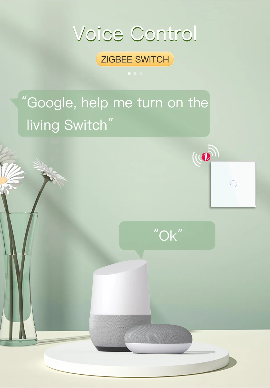 BSEED Zigbee Touch Switch Glass 1/2/3Gang Smart Light Switch Tuya Wireless Controller via Google Smart Life Alexa App No Neutral