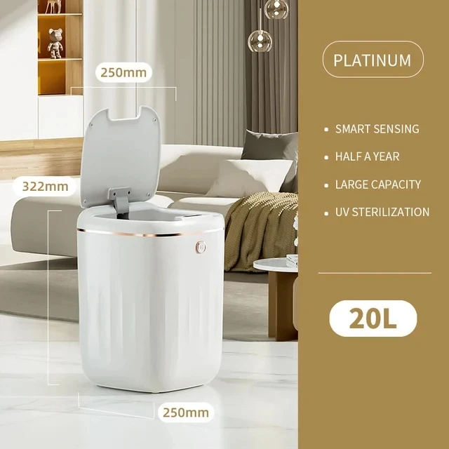 20L Smart Trash Can Bathroom Automa Sensor Dustbin Electric Waste Bin Waterproof Wastebasket For Kitchen Recycling Trash