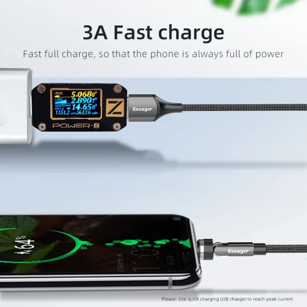 Essager 540 Rotate 3A Fast Charging Magnetic Cable Micro USB Type C Cable For iPhone Xiaomi Magnet Charger Phone Data Wire Cord