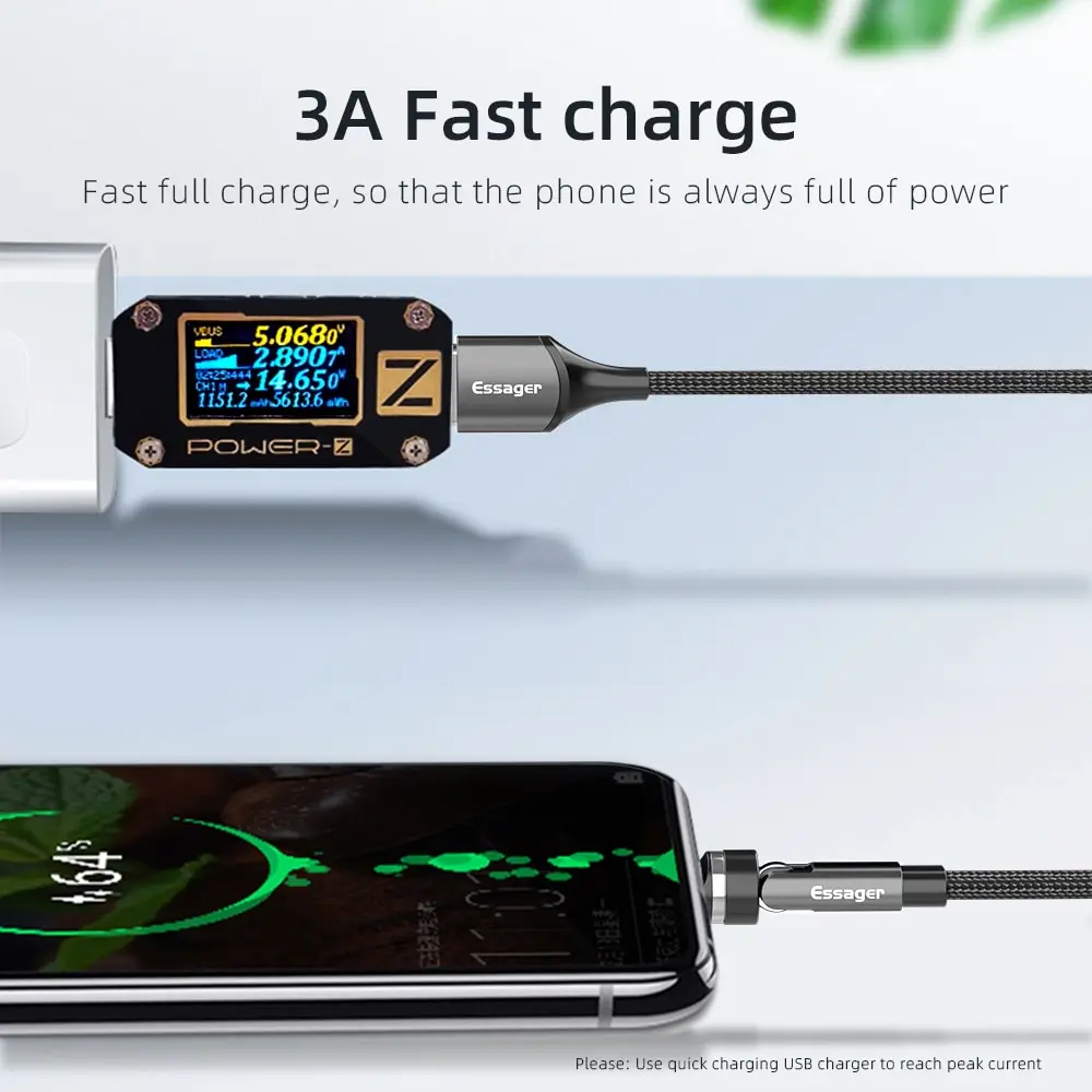 Essager 540 Rotate 3A Fast Charging Magnetic Cable Micro USB Type C Cable For iPhone Xiaomi Magnet Charger Phone Data Wire Cord
