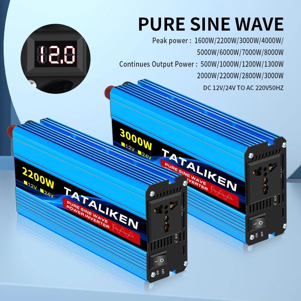 Pure Sine Wave Inverter 1000W-4000W DC 12V/24V to AC 220V 50hz Power Inverter Charger  Adapter Universal Socket