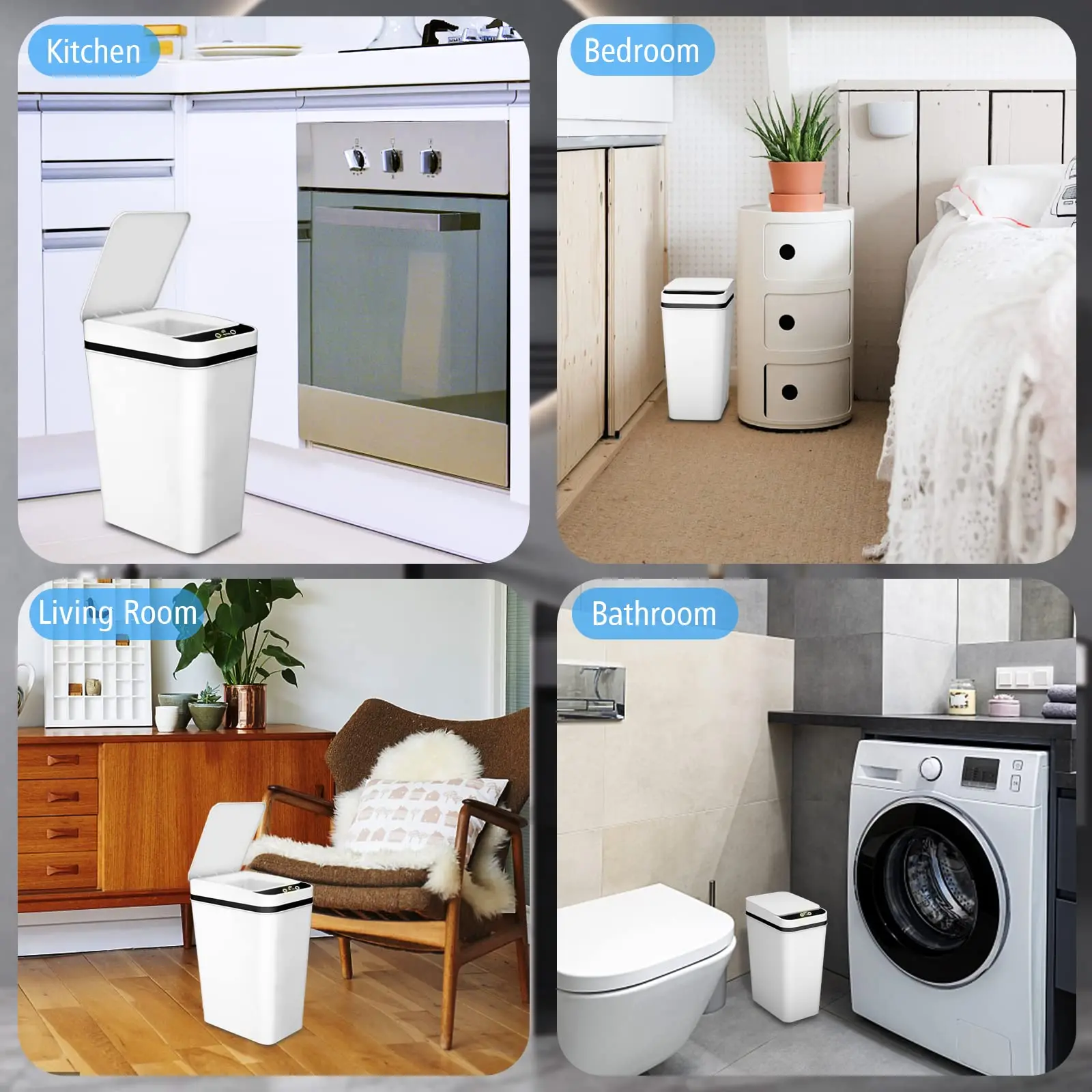 Bathroom Trash Can with Lid Touchless Automatic Garbage Can Slim Motion Sensor Smart Trash Bin for Bedroom,Office,Living Room