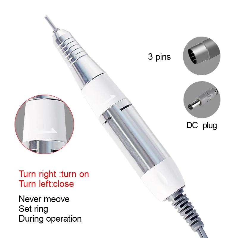 Electric Nail Drill Pen Handle File Polish Grind Machine Handpiece Manicure Pedicure Tool DC & 3 PIN PLUG Nail Drill Accessories