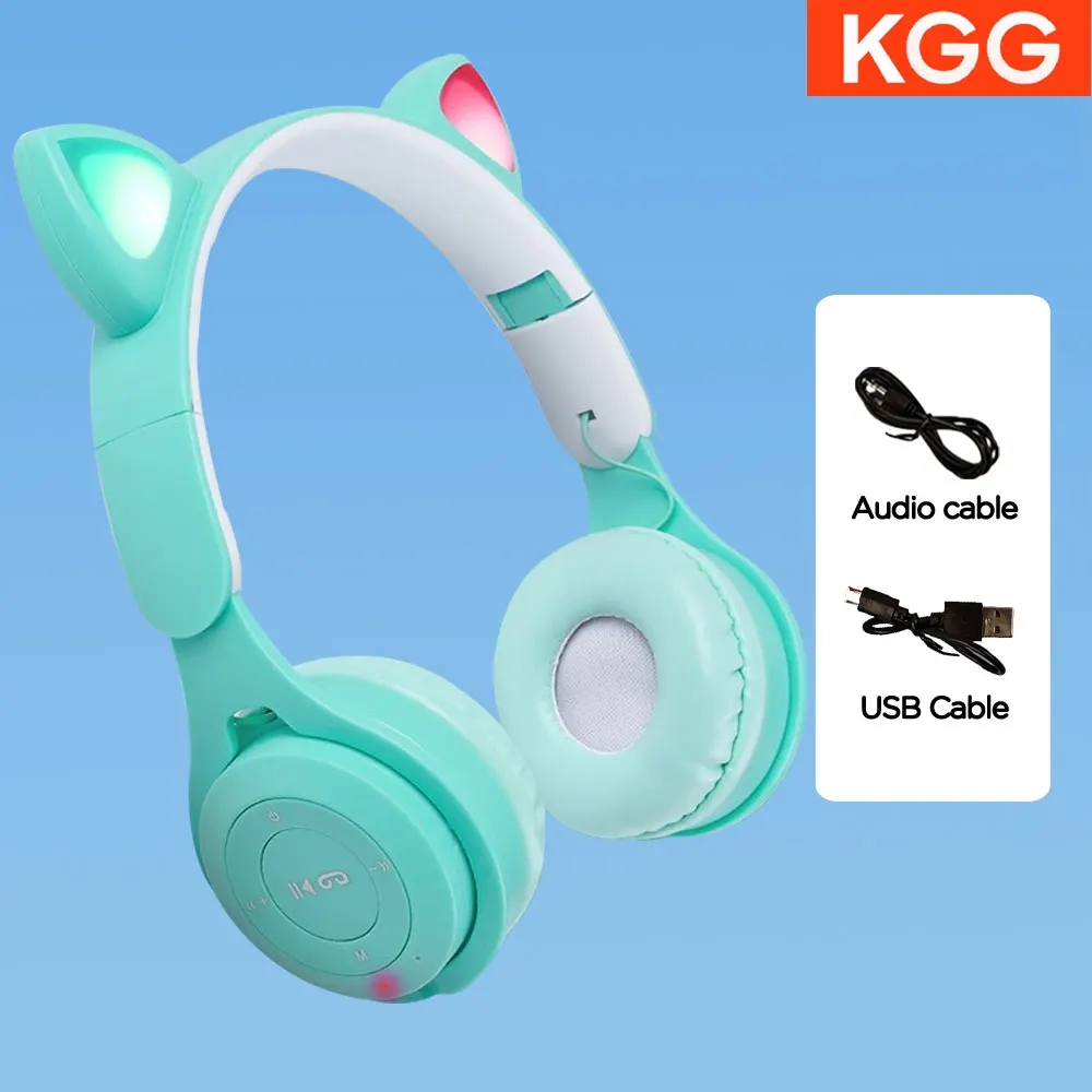 Cat Ears Headphones Flash Light Wireless With MIC Control LED Kid Girl Stereo Cute Music Helmet Bluetooth Phone Headset Earphone