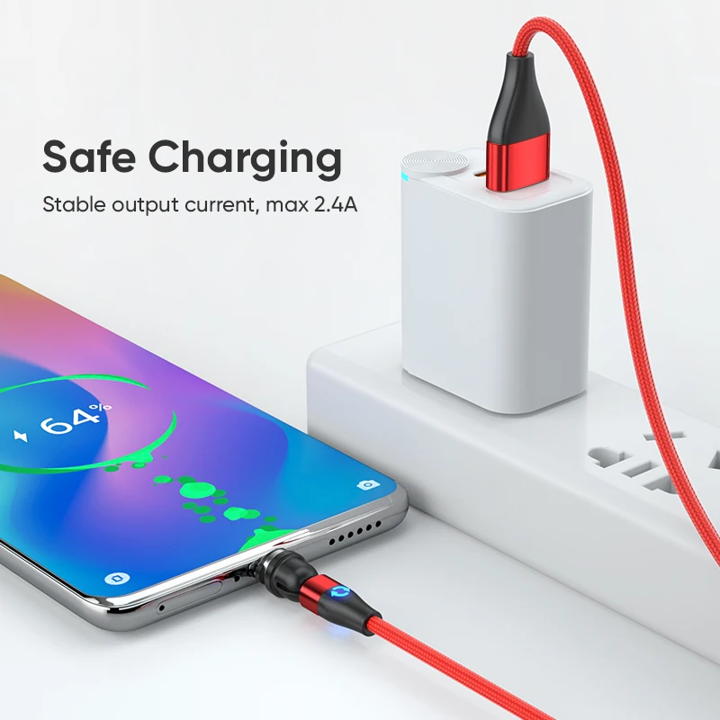 Magnetic Micro USB Type C Charging Cable for Xiaomi Samsung Huawei POCO Redmi 3 in 1 540 Rotate LED Magnetic Cable for iPhone
