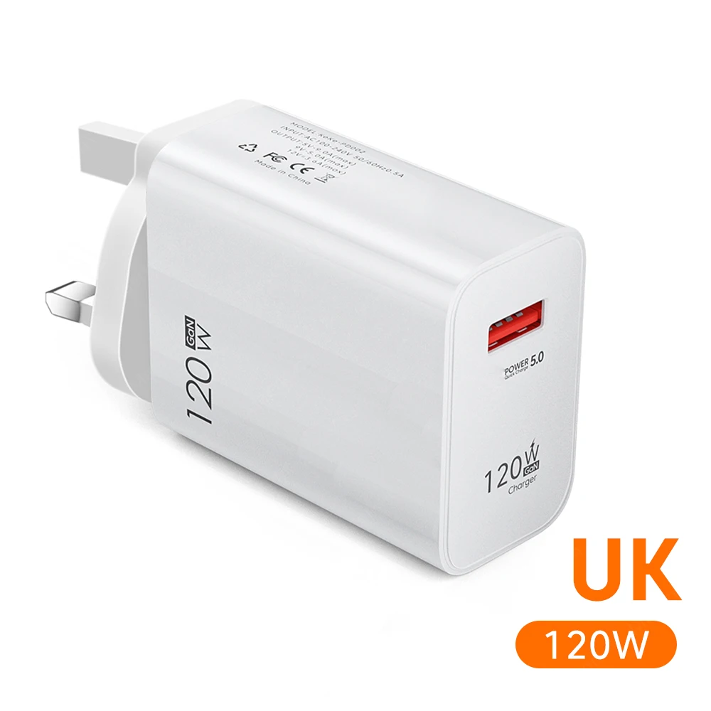 USB Charger 120W Quick Charge EU/US Plug Phone Charger Adapter For iPhone Samsung Xiaomi Huawei Type C Cable Fast Charge Charger