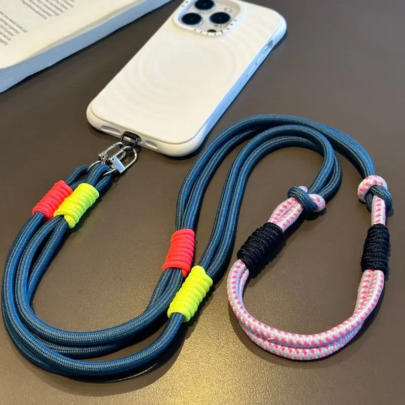 Mobile Phone Lanyard Cross-body Carryable Lengthening Anti-lost Mobile Phone Chain Versatile Contrasting Color Double Ring Knot