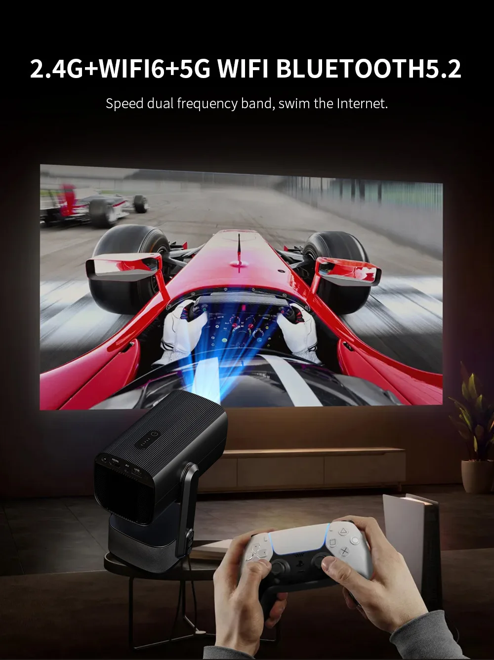 Salange 4K Projector K2 Smart Android11 Built-in Battery Bluetooth Speaker WIFI Auto Focus Keystone Free-Style for Outdoor Movie