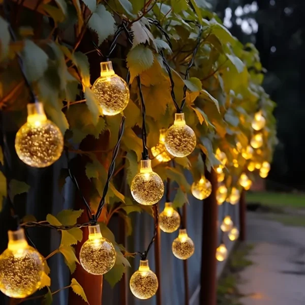 1pack 20/100/200 LED Crystal Globe Solar String Lights, Solar Outdoor Lights, With 8 Lighting Modes, Halloween Decorations Light