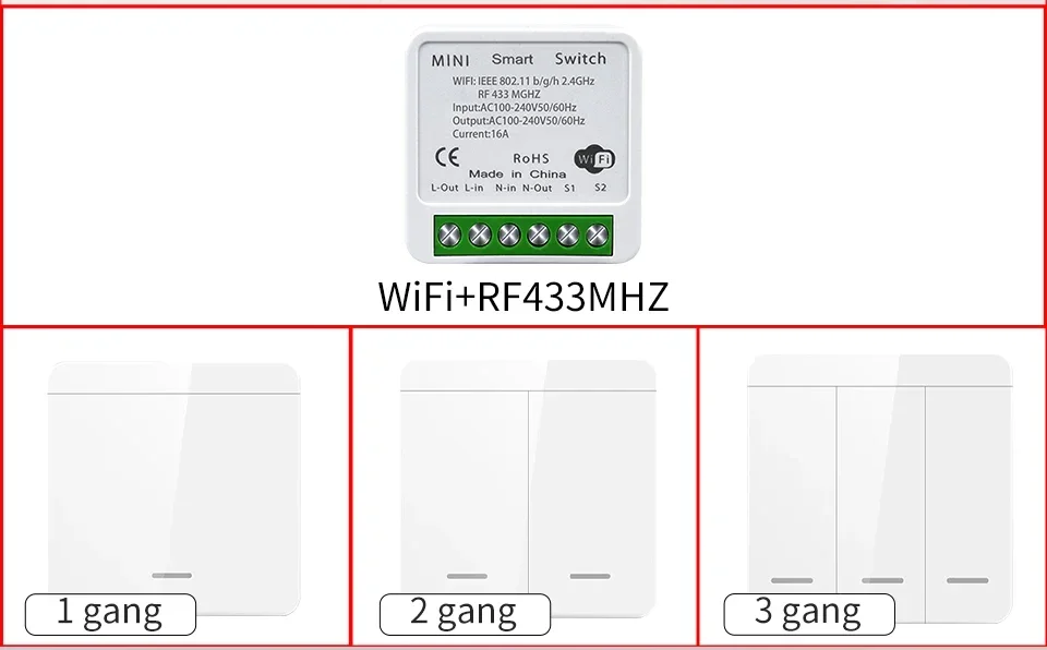 Tuya WiFi Smart Light Switch Smart Home Wireless RF 433mhz Push Button Wall Switch Via Alexa Google Home Alice Smart Life App