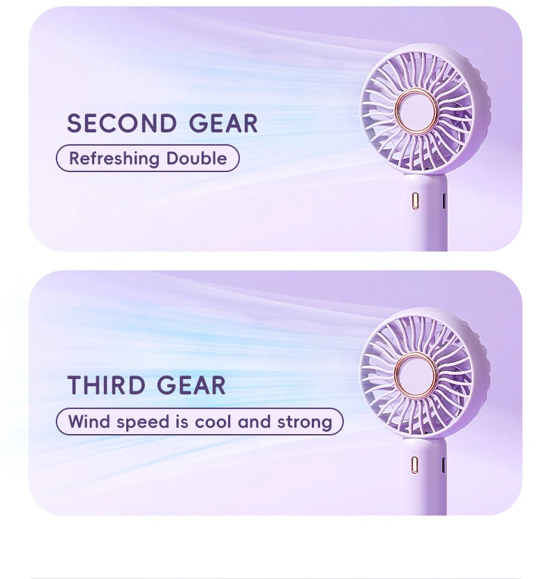 Mini Portable Fan Cute Design 3 Speed Personal Handheld  Desktop with Standing Ring Lightweight USB Rechargeable