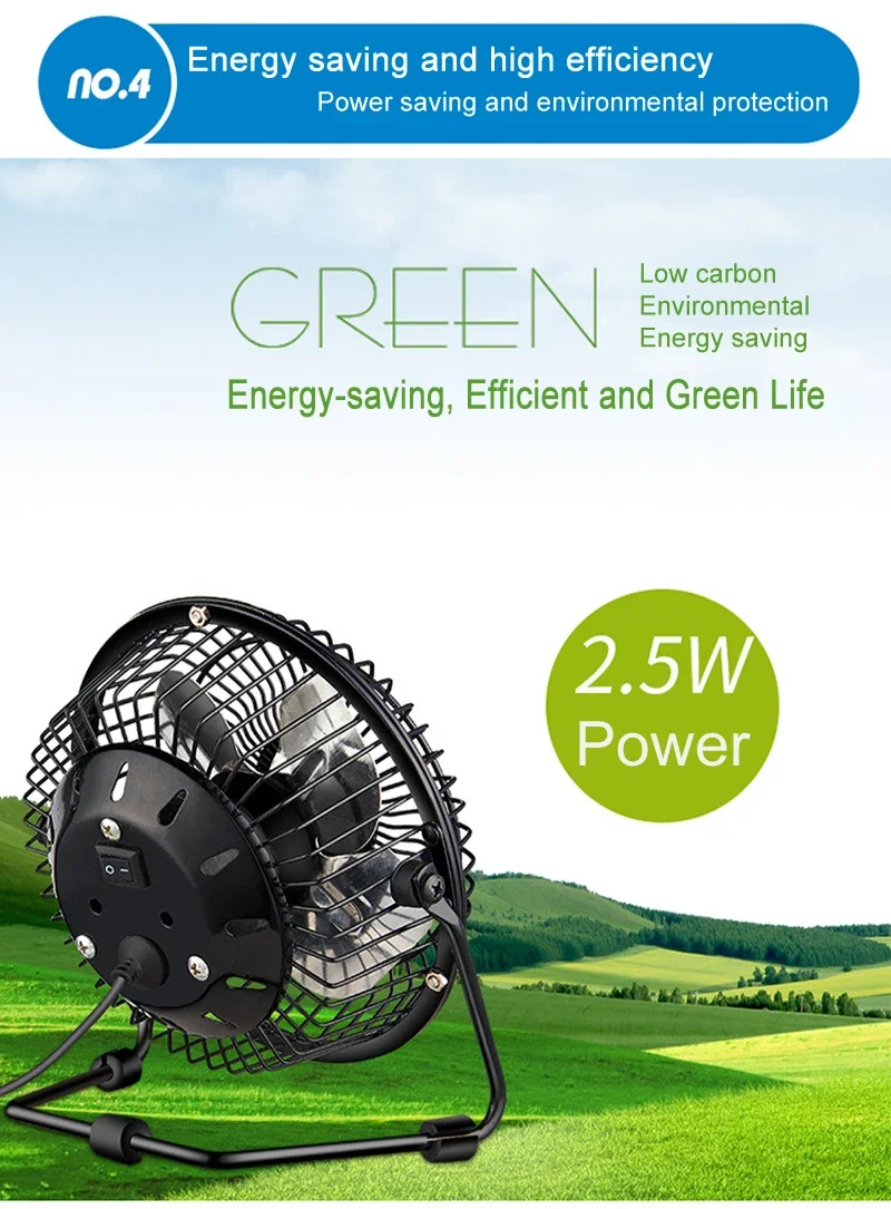 4/6-inch Desk Fan Strong Wind Silent USB Fan Portable Small Fan 360 Degree Rotatable Summer Cooling for Desktop Office Table PC