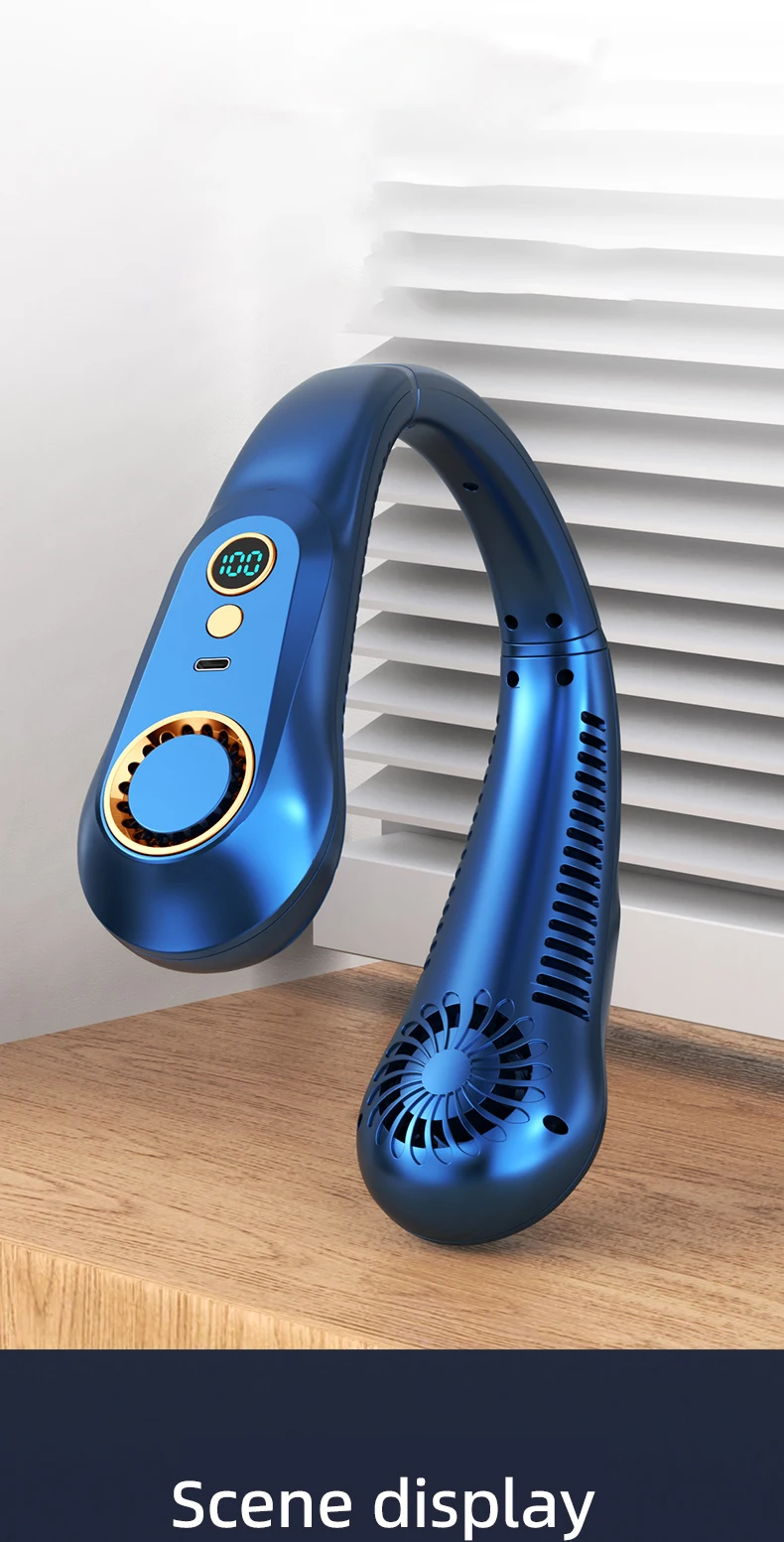 New 3000mA Portable Mini Hanging Neck Fan Bladeless Neckband Fan Digital Display Power Air Cooler USB Rechargeable Electric Fans