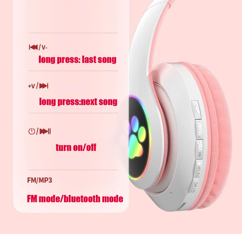 Cat Ears Headphones Flash Light Wireless With MIC Control LED Kid Girl Stereo Cute Music Helmet Bluetooth Phone Headset Earphone