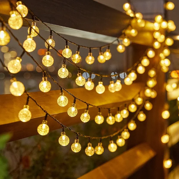 1pack 20/100/200 LED Crystal Globe Solar String Lights, Solar Outdoor Lights, With 8 Lighting Modes, Halloween Decorations Light