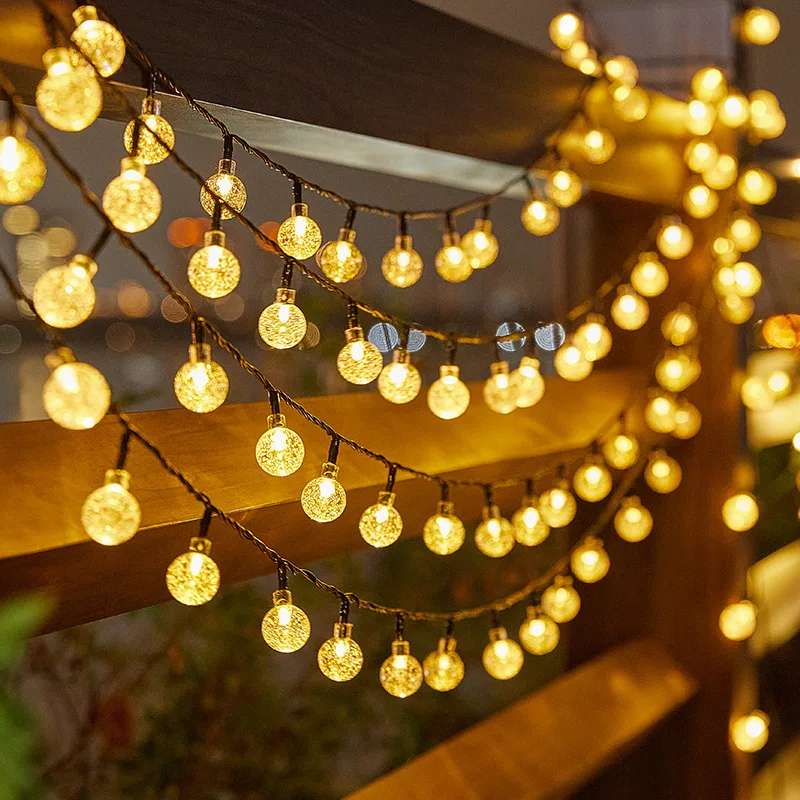 1pack 20/100/200 LED Crystal Globe Solar String Lights, Solar Outdoor Lights, With 8 Lighting Modes, Halloween Decorations Light