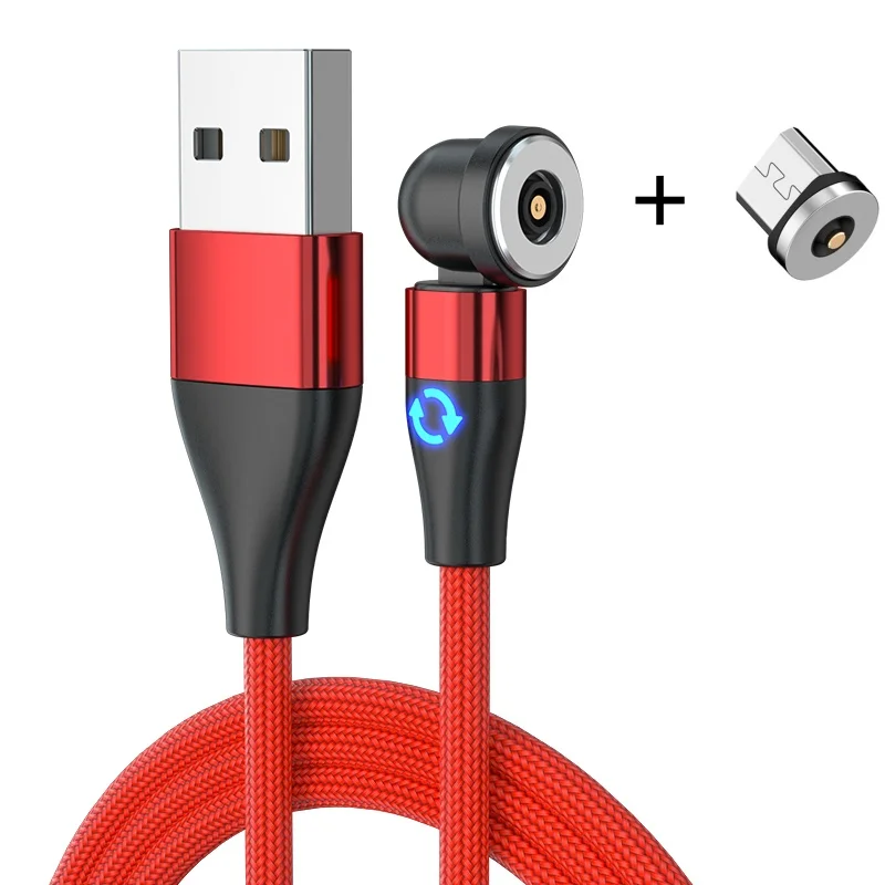 Magnetic Micro USB Type C Charging Cable for Xiaomi Samsung Huawei POCO Redmi 3 in 1 540 Rotate LED Magnetic Cable for iPhone