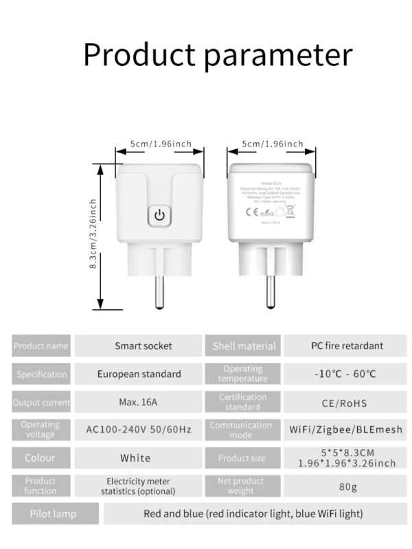 Tuya Smart Plug WiFi&Bluetooth FR Socket 16A with Power Monitor Voice Control Timing Smart Life Control Works with Alexa Google