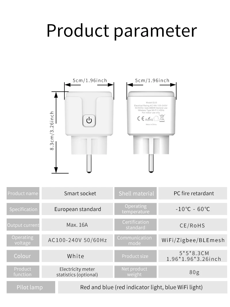 Tuya Smart Plug WiFi&Bluetooth FR Socket 16A with Power Monitor Voice Control Timing Smart Life Control Works with Alexa Google