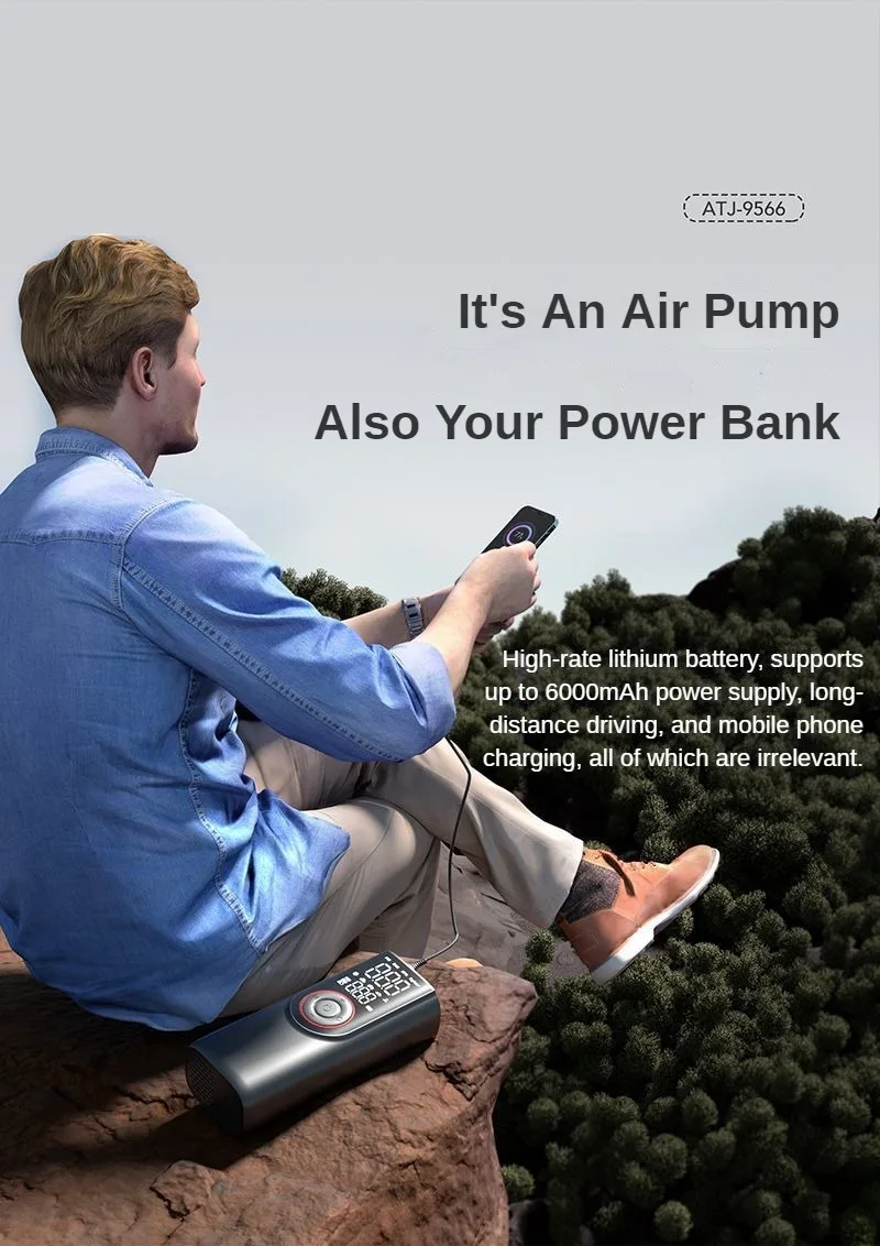 Wireless Tire Inflator Pump 6000mAh Electric Portable Car Air Compressor Fast Inflate Air Pump for Moto Bike Car Tyre Balls