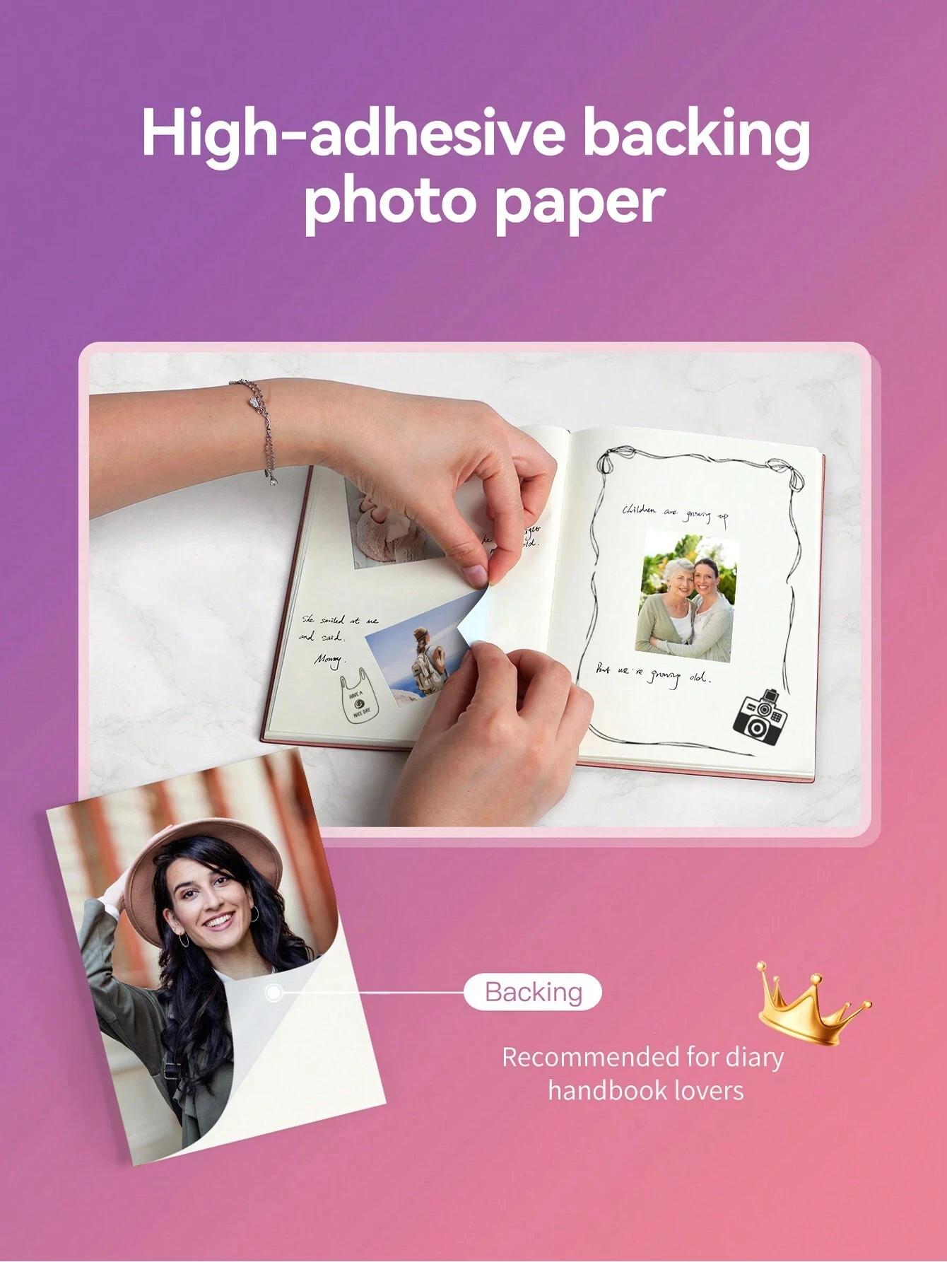 MT53 Portable Color Photo Printer Handheld Pocket Printer 313Dpi 2X3 inch Sticky-backed Photo Paper Printing Machine For Home