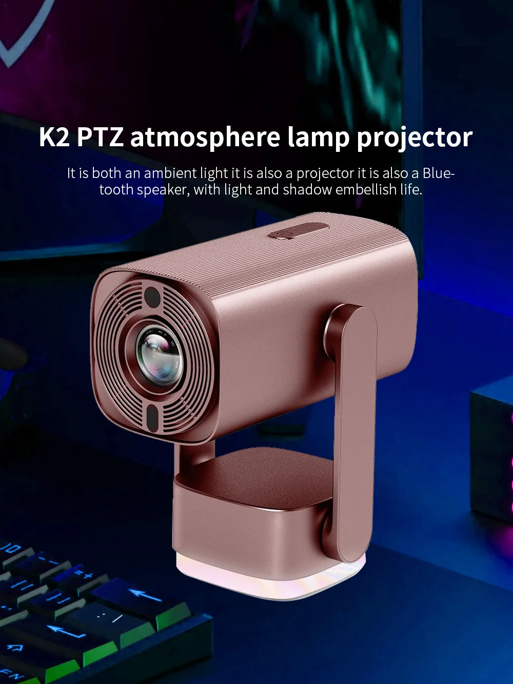 Salange 4K Projector K2 Smart Android11 Built-in Battery Bluetooth Speaker WIFI Auto Focus Keystone Free-Style for Outdoor Movie