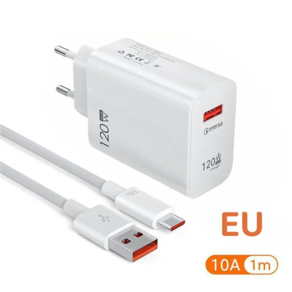 USB Charger 120W Quick Charge EU/US Plug Phone Charger Adapter For iPhone Samsung Xiaomi Huawei Type C Cable Fast Charge Charger