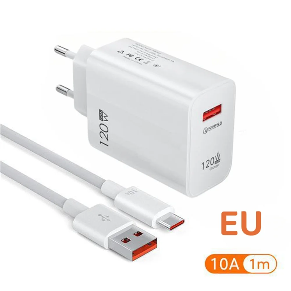 USB Charger 120W Quick Charge EU/US Plug Phone Charger Adapter For iPhone Samsung Xiaomi Huawei Type C Cable Fast Charge Charger
