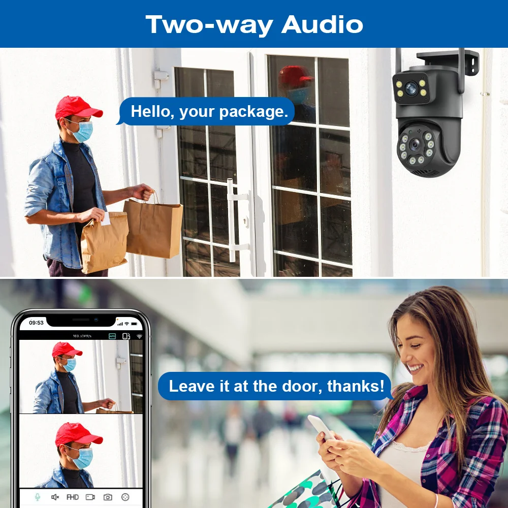 8MP WiFi Camera PTZ Dual Screens Auto Tracking Night Vision CCTV Surveillance Camera Outdoor 4MP Security IP Camera icsee