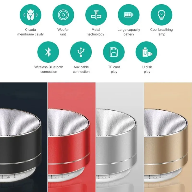 Portable Wireless Bass Speaker Audio, Mini Car Small Speaker Auxiliary FM TF USB Plug-in Card Outdoor Portable Small Speaker