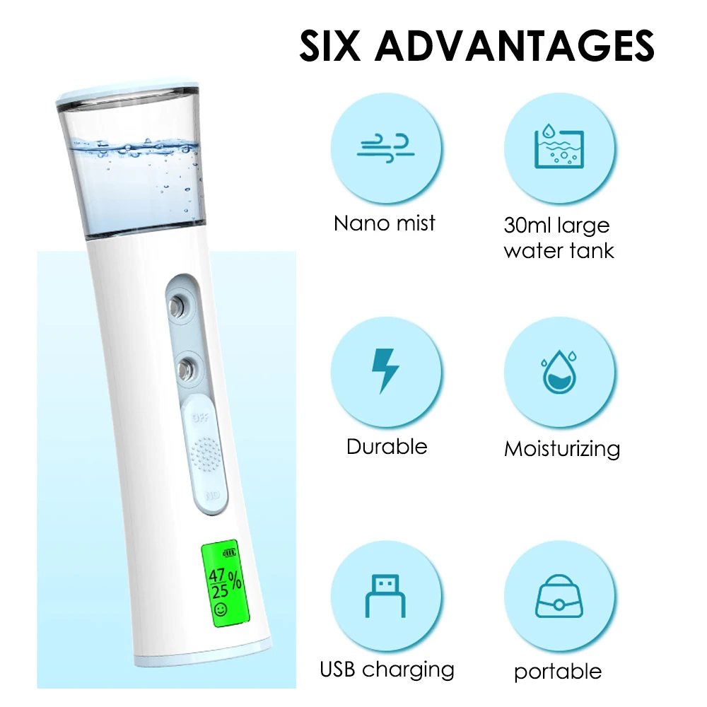 Double Spray-head Nano Mist Sprayer Mini Hydrating Humidifier Skin Care LED Display Portable Facial Steamer Handheld Nebulizer