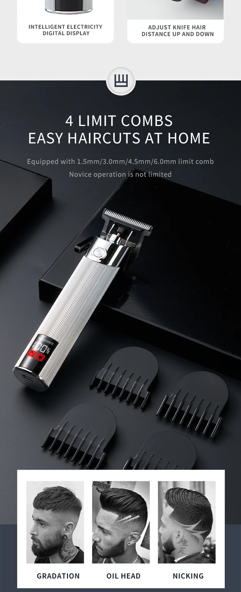 Youpin Komingdon Cordless Zero Gapped Trimmer Hair Clipper Professional Barber Shop Men's Haircut Machine for Beard Barbershop