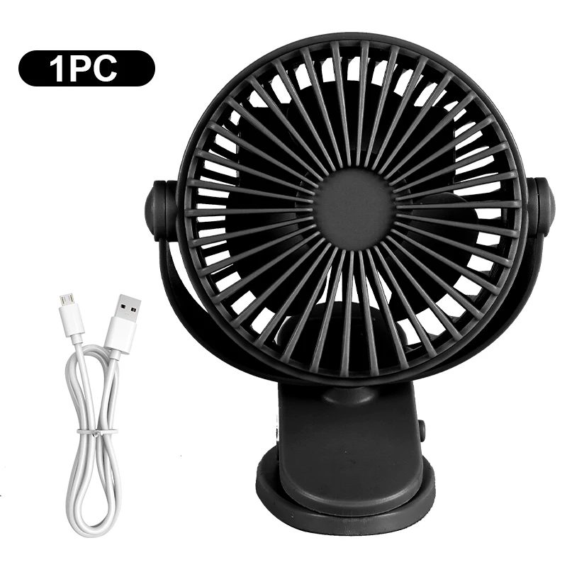 Mini clip electric fan, which can rotate 180 degrees. The stand supports USB charging, and multiple gears can be adjusted.