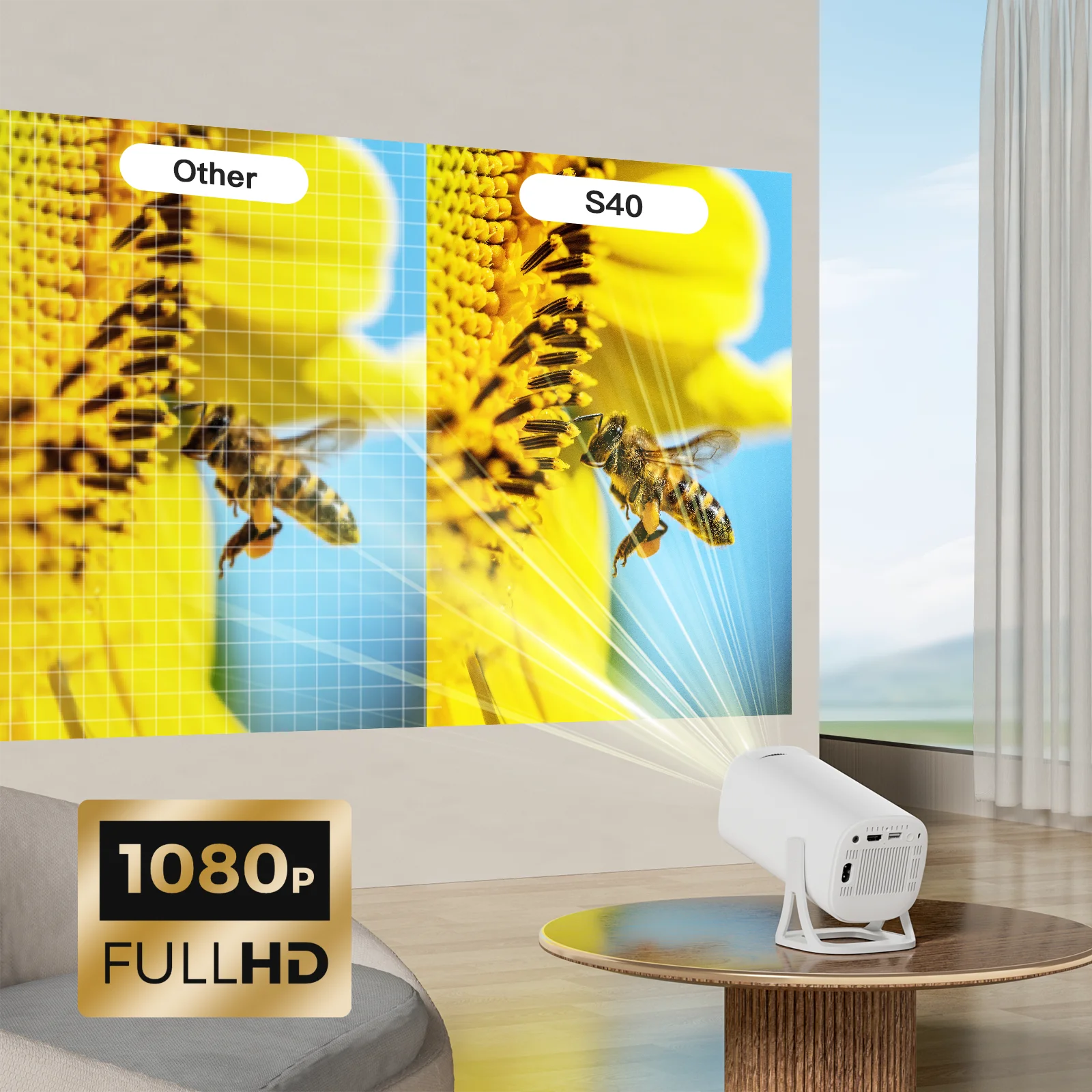Salange S40 Smart Projector Digital Android11 Support 4K 1080P WiFi6 BT5.4 Allwinner H713 1280*720P Auto Keystone Pocket Beamer