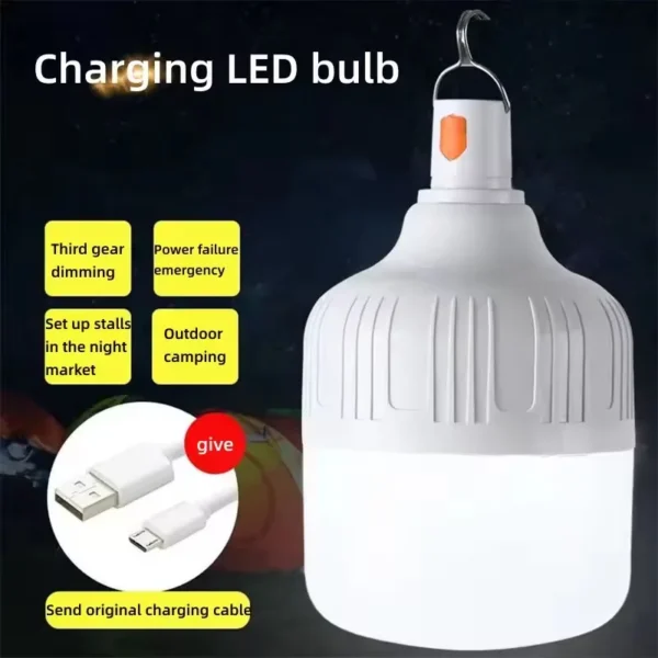 2/4PC Camping Light Portable Rechargeable Dimmable LED Bulb Brightness Outdoor Tent Light Emergency Night Light with Hook